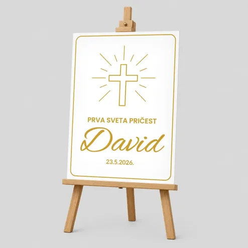 Personalizirana ploča za Prvu pričest (50x70cm) - Svijetleći križ