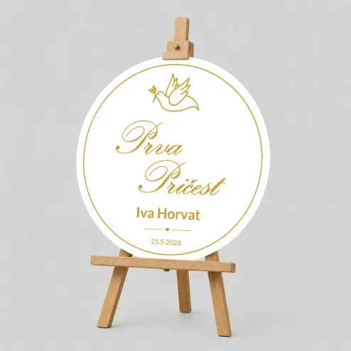 Personalizirana ploča za Prvu pričest (fi 60cm) - Golubica