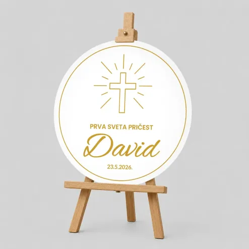 Personalizirana tabla za prvo obhajilo  (fi 60cm) - Svetleči križ