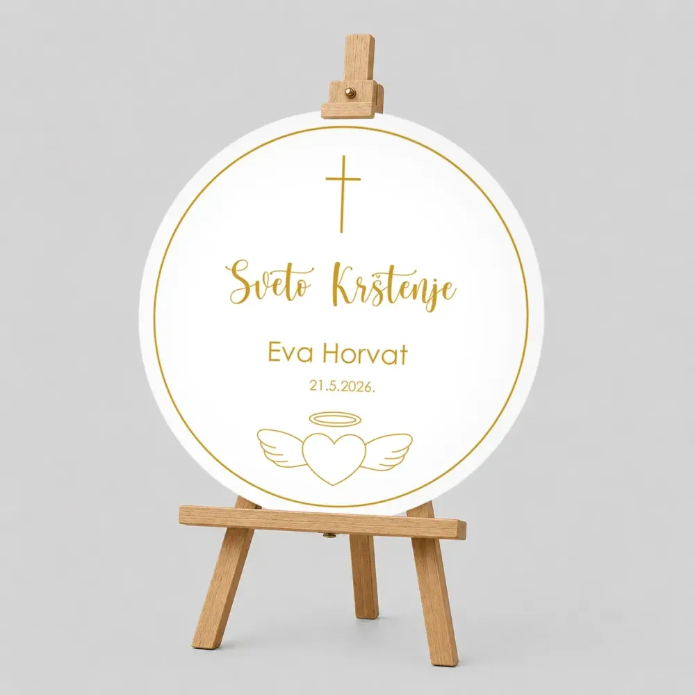 Personalizirana ploča za Krštenje (fi 60cm) - Srce