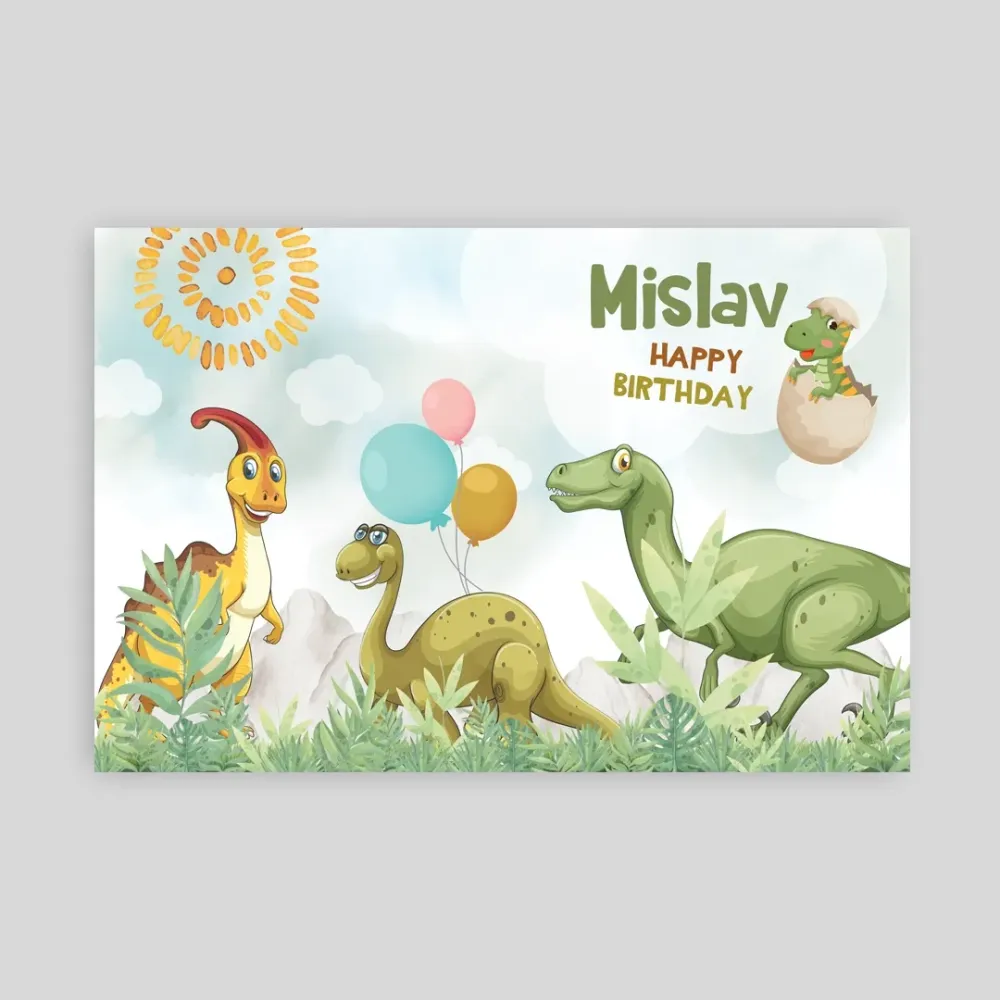 Personalizirana rođendanska zastava – Veseli dinosauri
