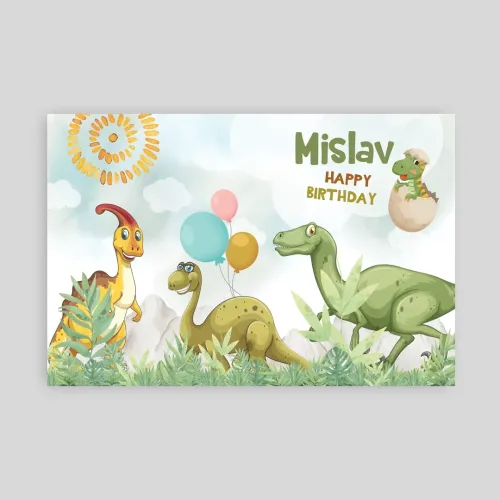 Personalizirana rođendanska zastava – Veseli dinosauri