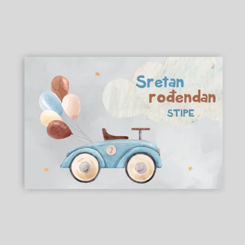 Personalizirana rojstnodnevna zastava – Retro avtomobilček