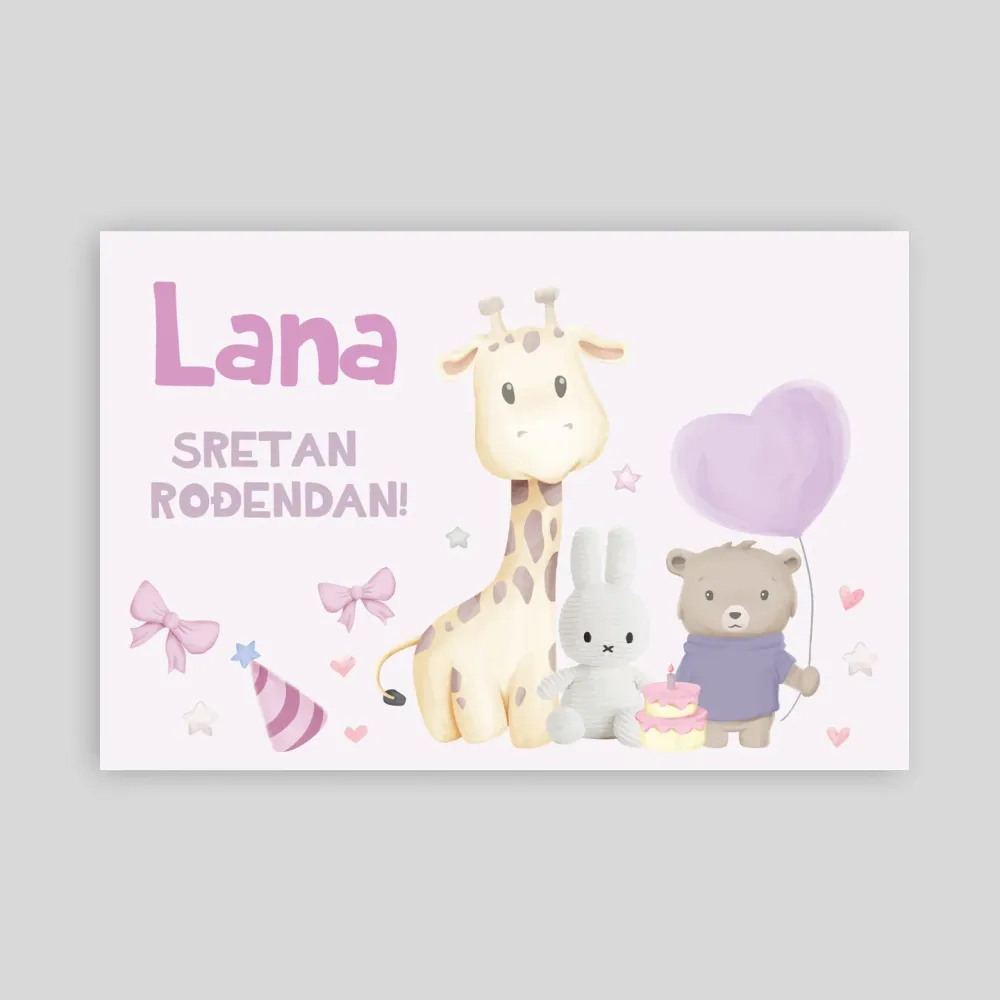 Personalizirana rojstnodnevna zastava – Rožnata pravljica