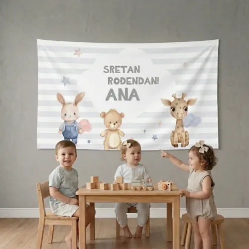 Personalizirana rojstnodnevna zastava – Plišasti prijatelji