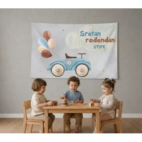 Personalizirana rojstnodnevna zastava – Retro avtomobilček