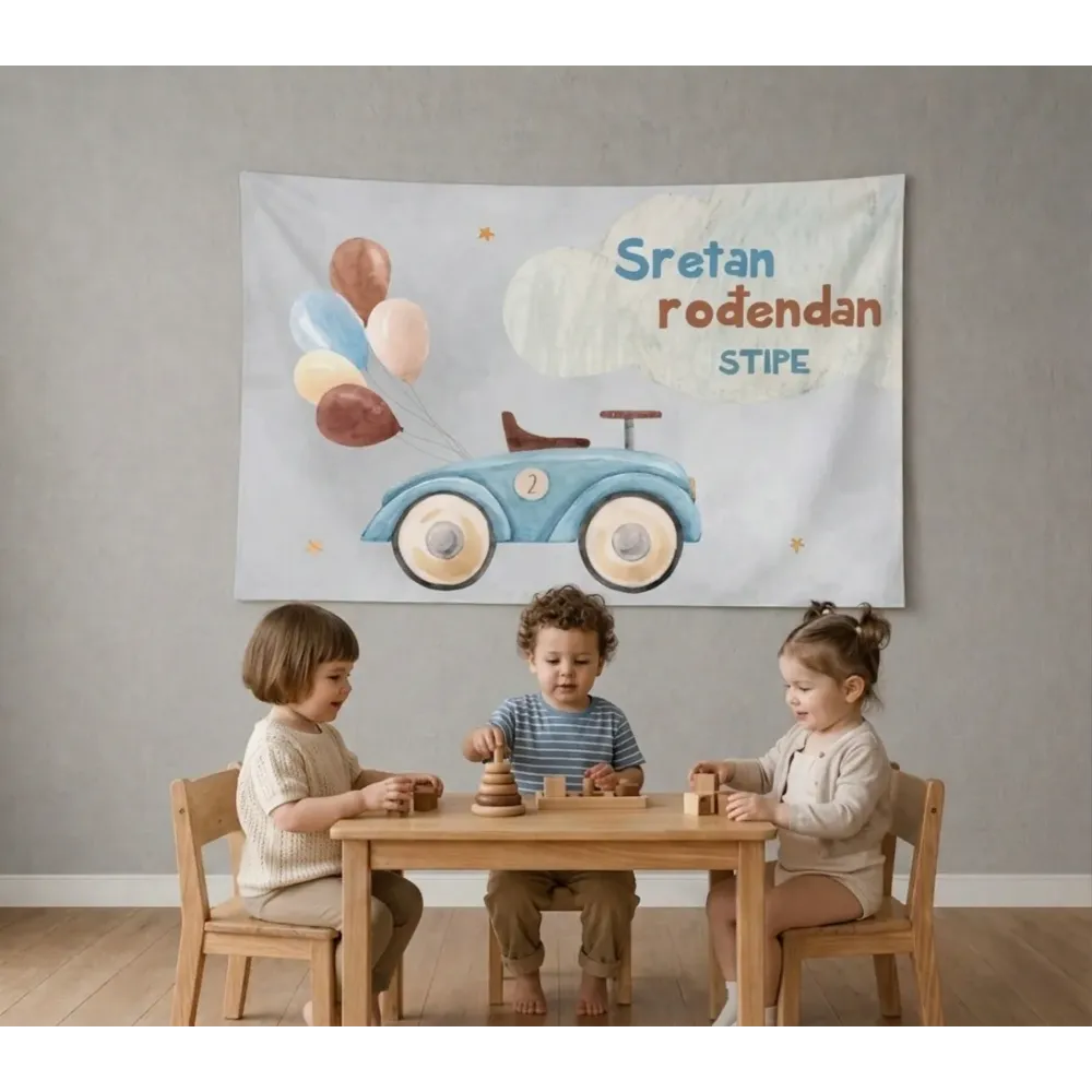 Personalizirana rojstnodnevna zastava – Retro avtomobilček