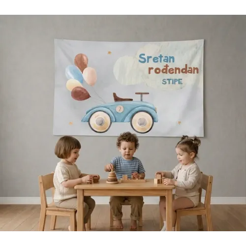Personalizirana rojstnodnevna zastava – Retro avtomobilček