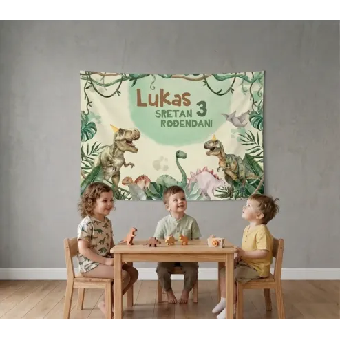 Personalizirana rođendanska zastava – Svijet dinosaura