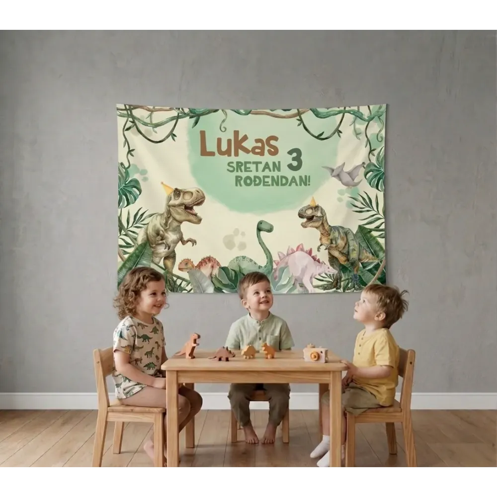 Personalizirana rođendanska zastava – Svijet dinosaura