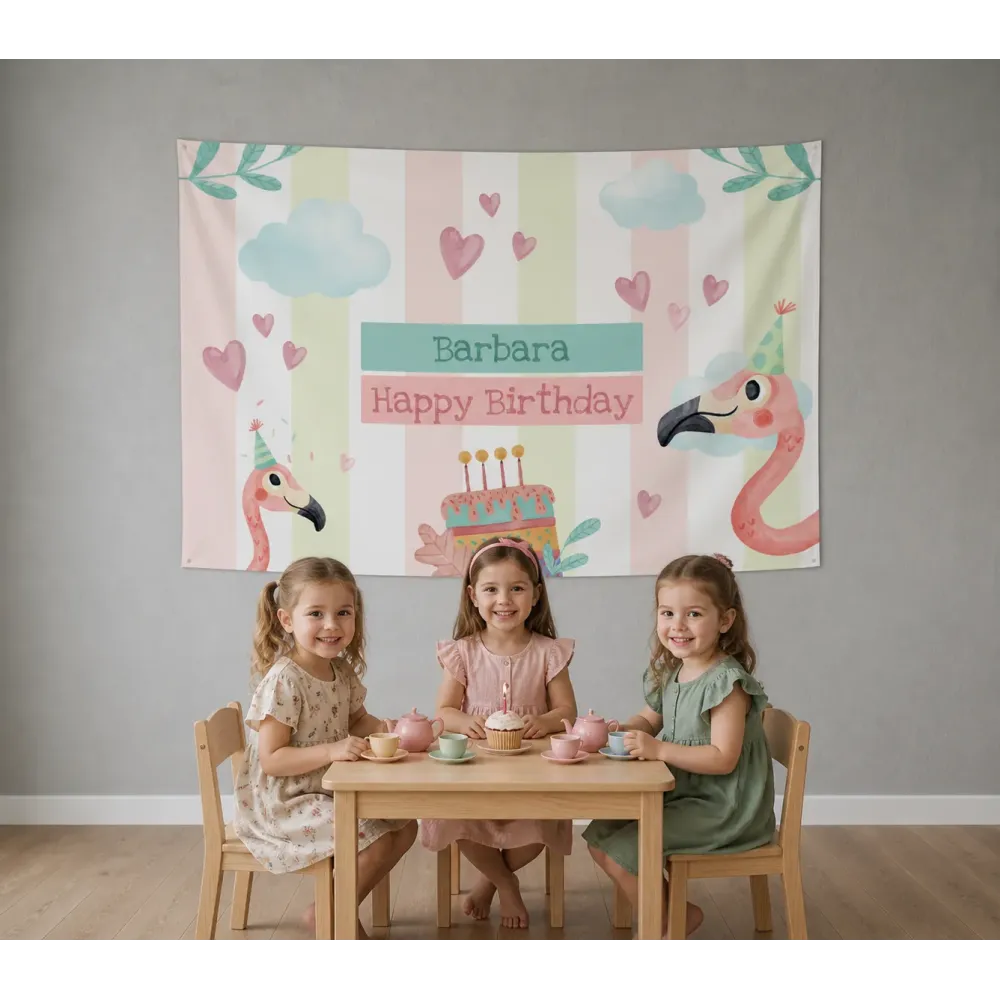 Personalizirana rojstnodnevna zastava – Flamingo zabava