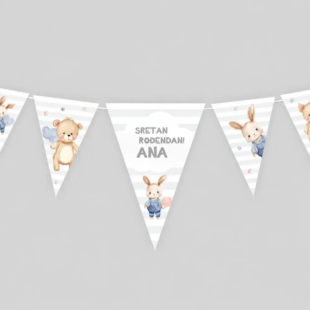 Personalizirane rođendanske zastavice - Plišani prijetelji